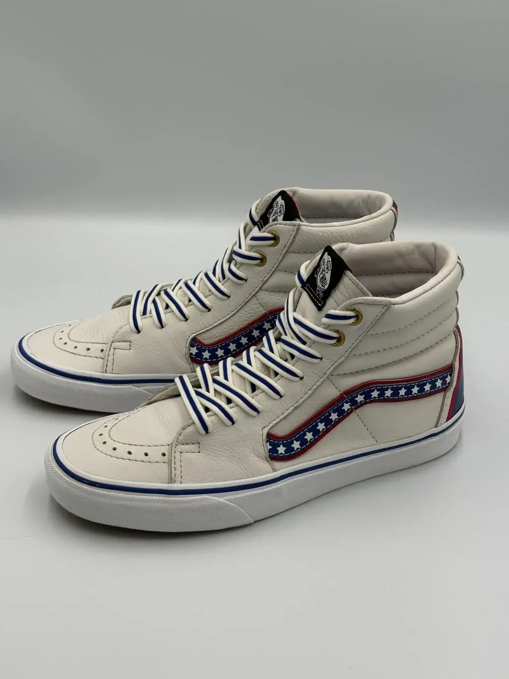 Vans Sk8-Hi Off The Wall Leather Patriotic Stars Stripes Men's 7 Womens 8.5
